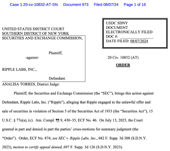 Ripple 被判支付 1.25 億美元罰款，XRP 價格大 圖片