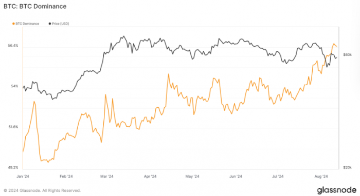 Bitcoin主導(dǎo)地位在2024年穩(wěn)步上升，市場(chǎng)波動(dòng)未 圖片